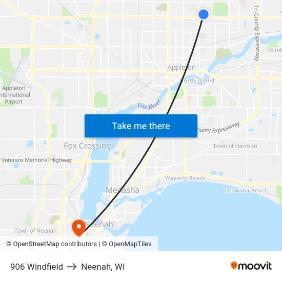 906 Windfield to Neenah, WI map