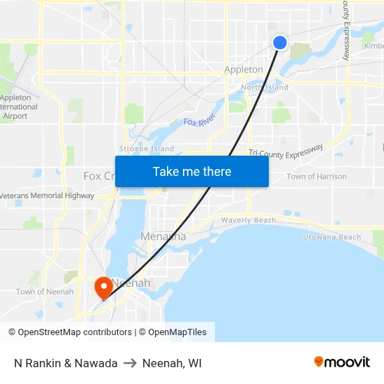 N Rankin & Nawada to Neenah, WI map