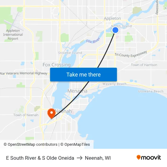 E South River & S Olde Oneida to Neenah, WI map