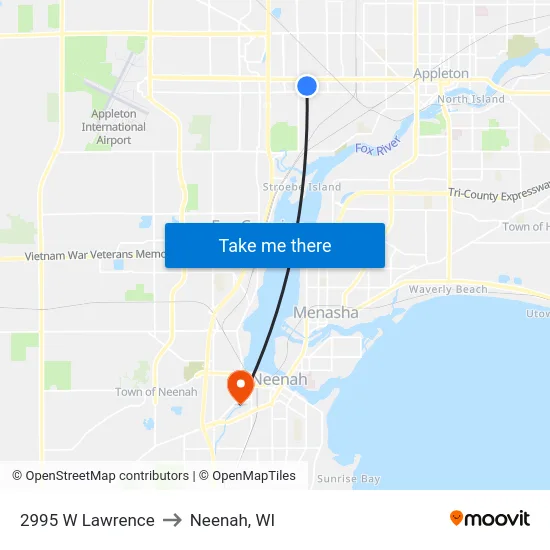 2995 W Lawrence to Neenah, WI map
