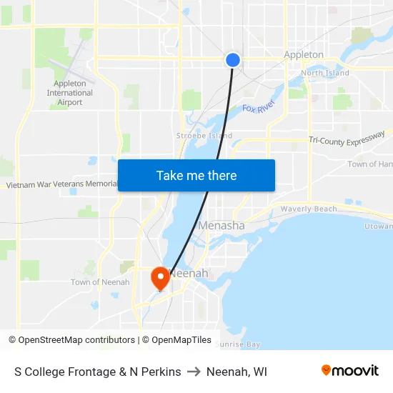 S College Frontage & N Perkins to Neenah, WI map