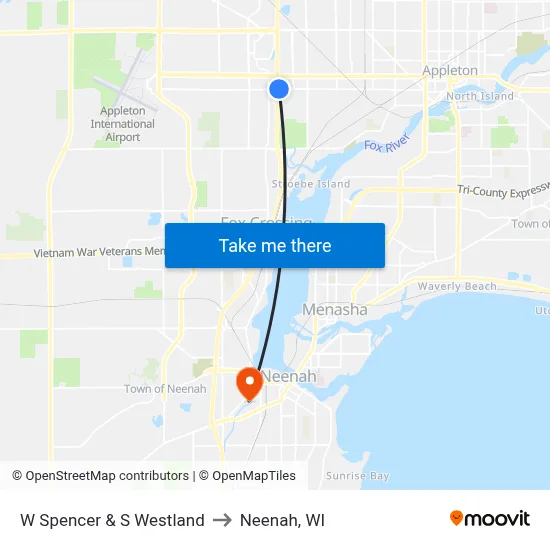 W Spencer & S Westland to Neenah, WI map