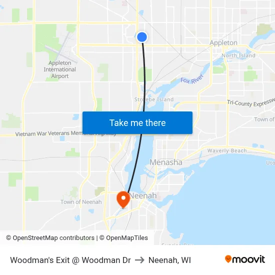 Woodman's Exit @ Woodman Dr to Neenah, WI map