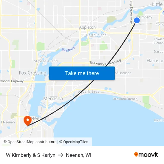 W Kimberly & S Karlyn to Neenah, WI map