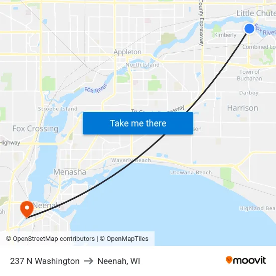 237 N Washington to Neenah, WI map