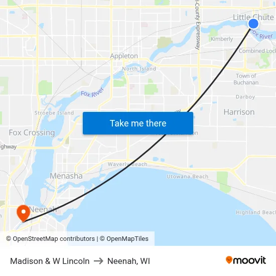 Madison & W Lincoln to Neenah, WI map