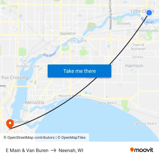 E Main & Van Buren to Neenah, WI map
