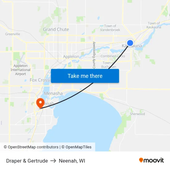 Draper & Gertrude to Neenah, WI map