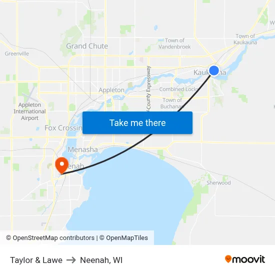Taylor & Lawe to Neenah, WI map