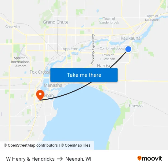 W Henry & Hendricks to Neenah, WI map