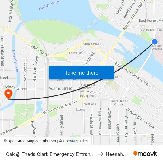 Oak @ Theda Clark Emergency Entrance to Neenah, WI map