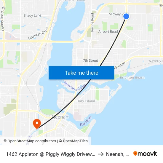 1462 Appleton @ Piggly Wiggly Driveway to Neenah, WI map