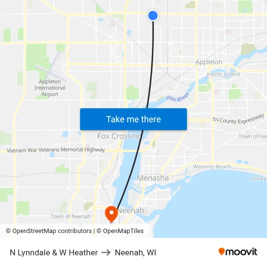 N Lynndale & W Heather to Neenah, WI map