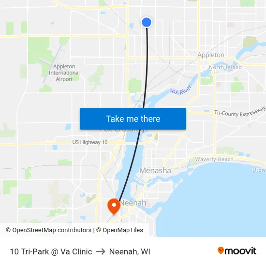 10 Tri-Park @ Va Clinic to Neenah, WI map