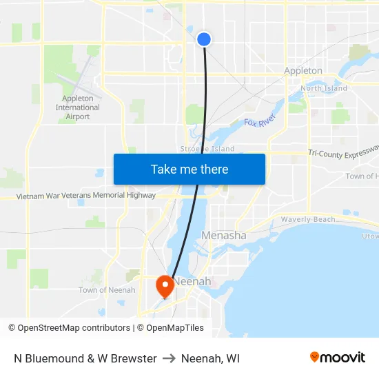 N Bluemound & W Brewster to Neenah, WI map