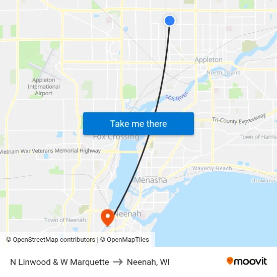 N Linwood & W Marquette to Neenah, WI map