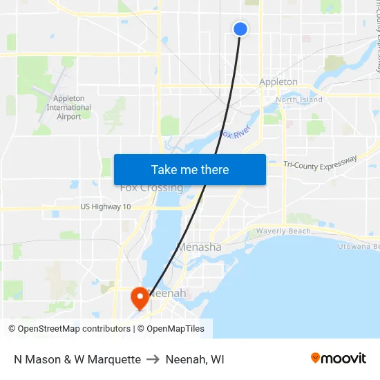 N Mason & W Marquette to Neenah, WI map