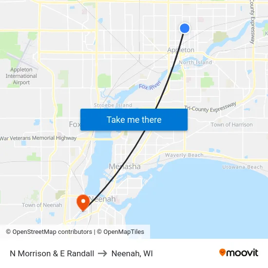 N Morrison & E Randall to Neenah, WI map