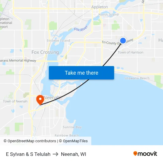 E Sylvan & S Telulah to Neenah, WI map