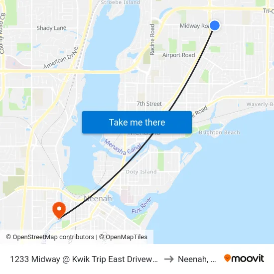 1233 Midway @ Kwik Trip East Driveway to Neenah, WI map