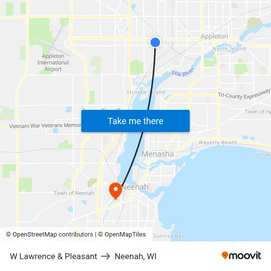 W Lawrence & Pleasant to Neenah, WI map