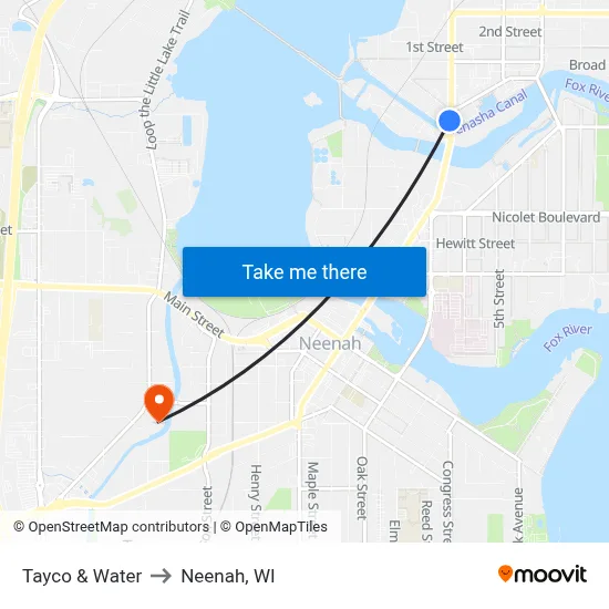 Tayco & Water to Neenah, WI map