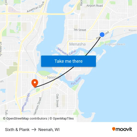 Sixth & Plank to Neenah, WI map