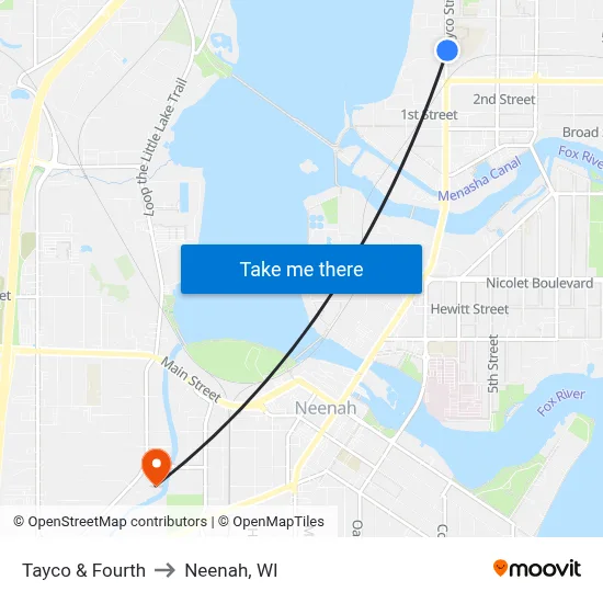 Tayco & Fourth to Neenah, WI map