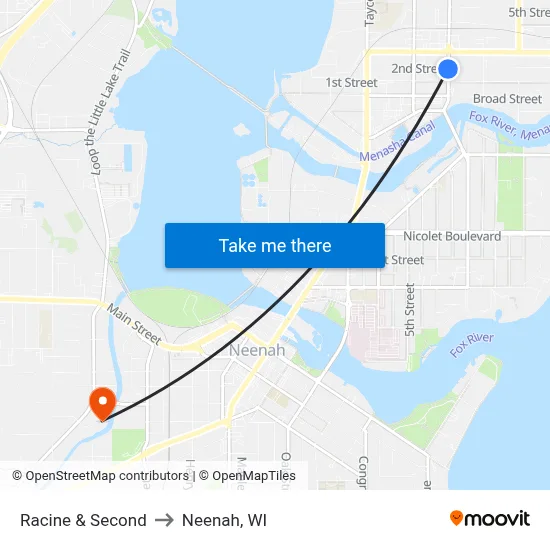 Racine & Second to Neenah, WI map