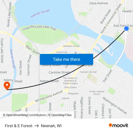 First & E Forest to Neenah, WI map