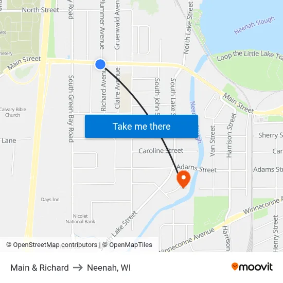 Main & Richard to Neenah, WI map