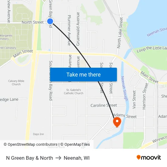 N Green Bay & North to Neenah, WI map