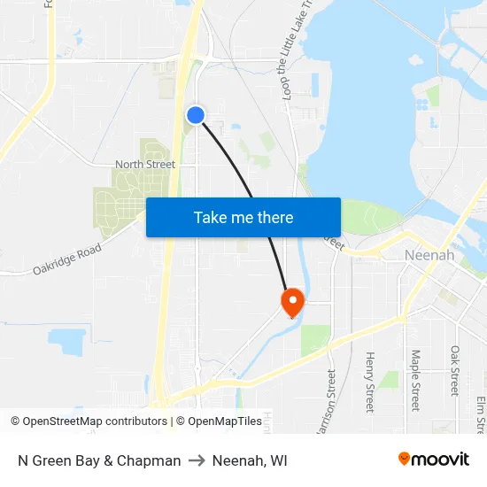 N Green Bay & Chapman to Neenah, WI map