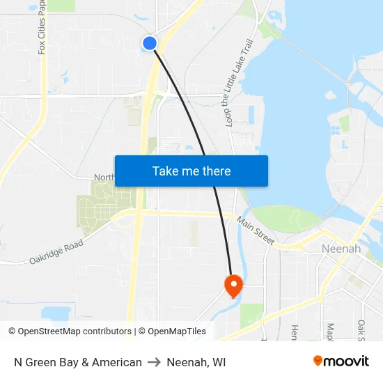 N Green Bay & American to Neenah, WI map