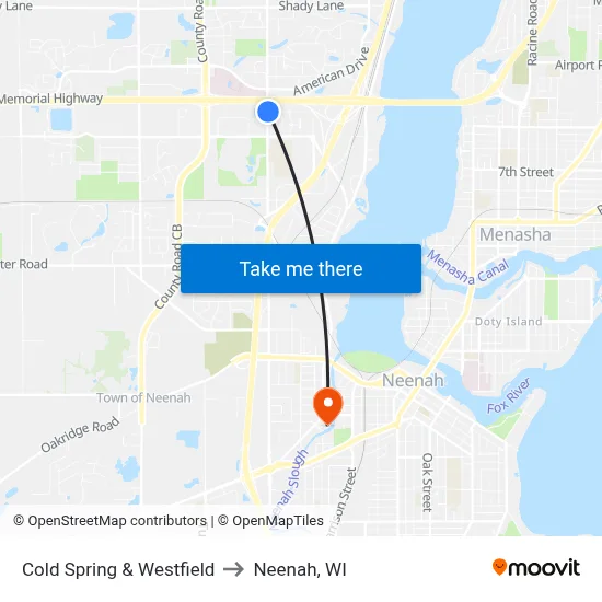 Cold Spring & Westfield to Neenah, WI map