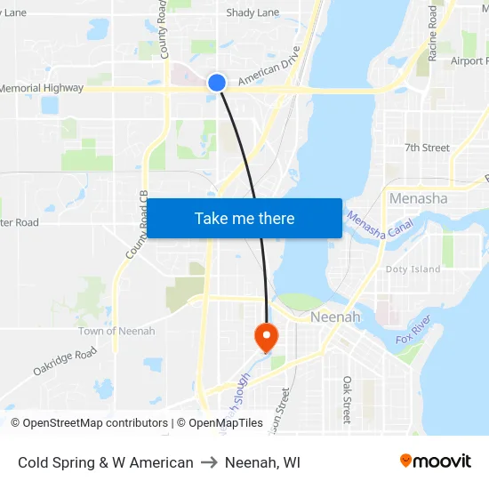 Cold Spring & W American to Neenah, WI map