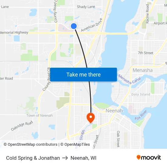 Cold Spring & Jonathan to Neenah, WI map