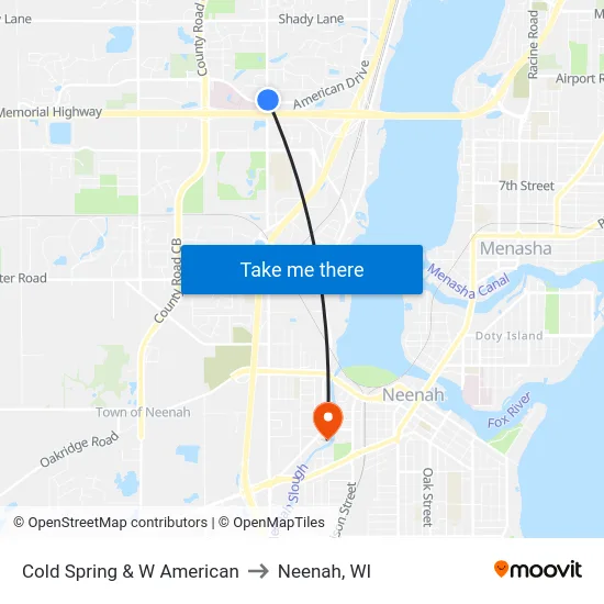 Cold Spring & W  American to Neenah, WI map