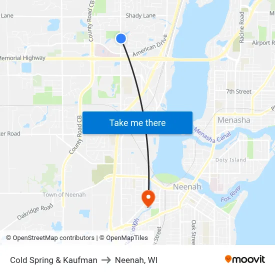Cold Spring & Kaufman to Neenah, WI map