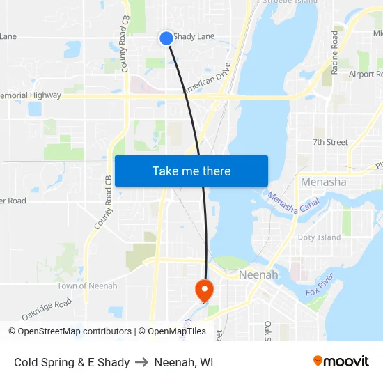 Cold Spring & E Shady to Neenah, WI map