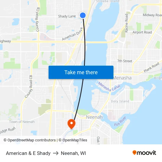 American & E Shady to Neenah, WI map