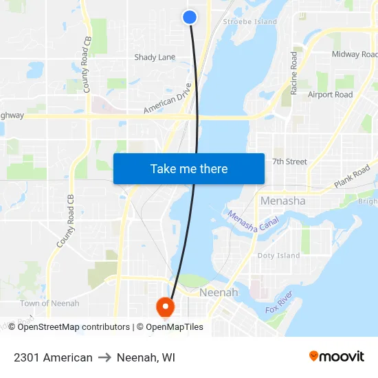 2301 American to Neenah, WI map
