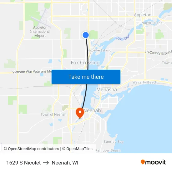 1629 S Nicolet to Neenah, WI map