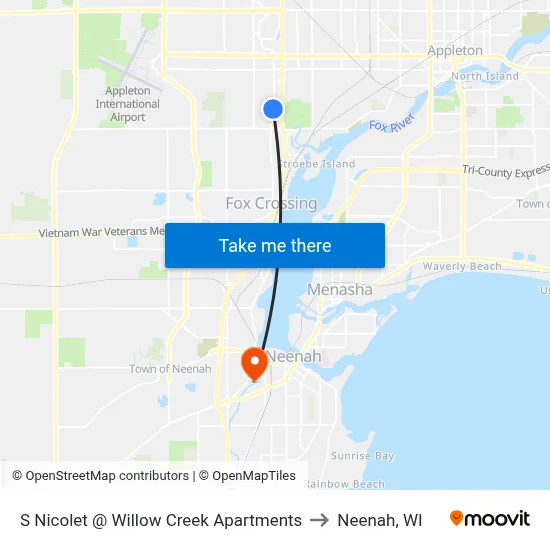 S Nicolet @ Willow Creek Apartments to Neenah, WI map