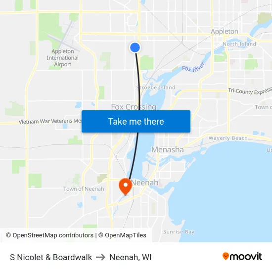 S Nicolet & Boardwalk to Neenah, WI map