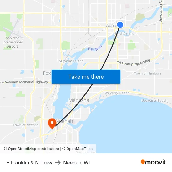 E Franklin & N Drew to Neenah, WI map
