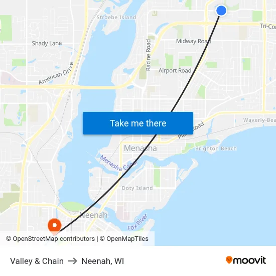Valley & Chain to Neenah, WI map