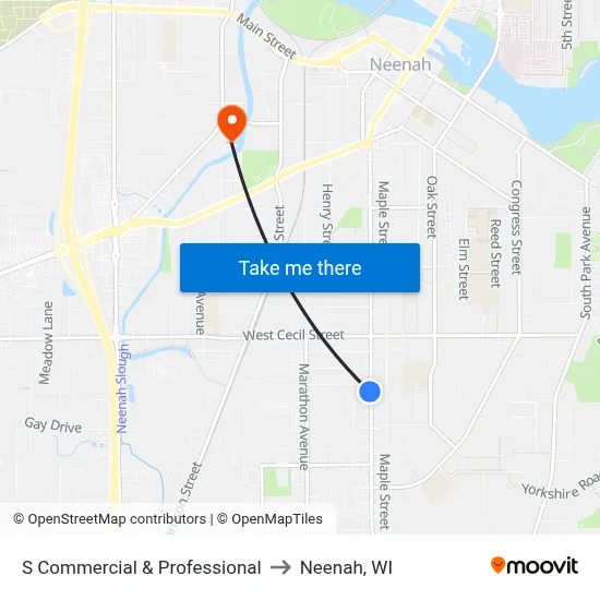 S Commercial & Professional to Neenah, WI map