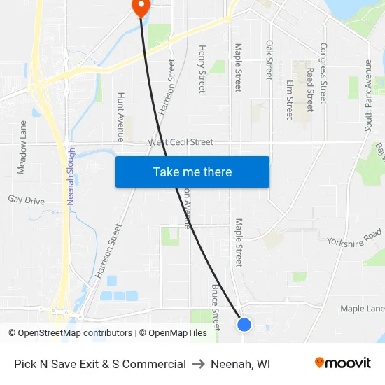 Pick N Save Exit & S Commercial to Neenah, WI map