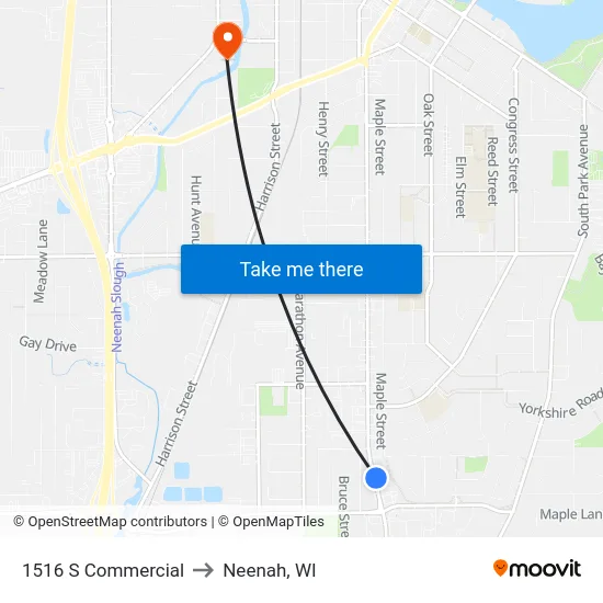 1516 S Commercial to Neenah, WI map